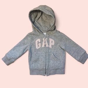 GAP Kids Light Gray Hoodie with Pink Logo